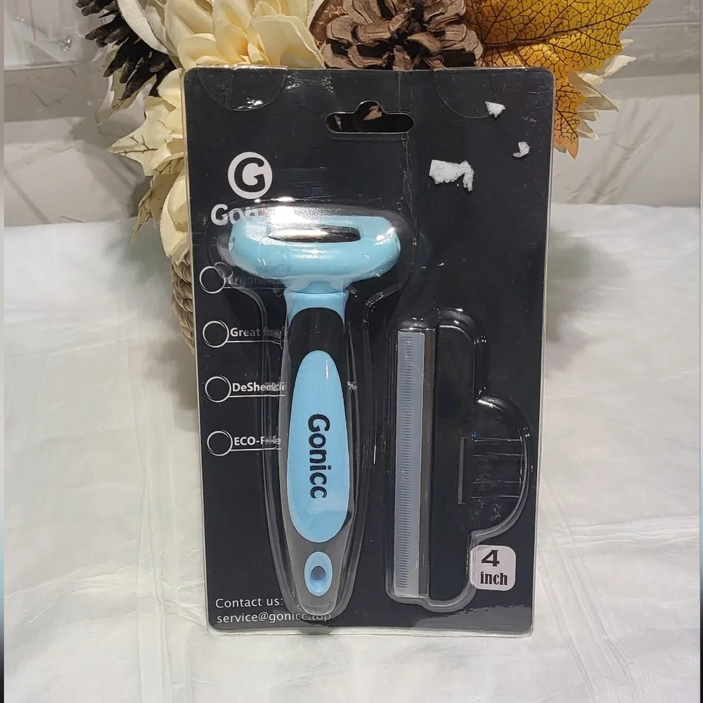 Gonicc NIP Blue Professional 4in Stainless Steel DeShedding Pet Comb Tool
